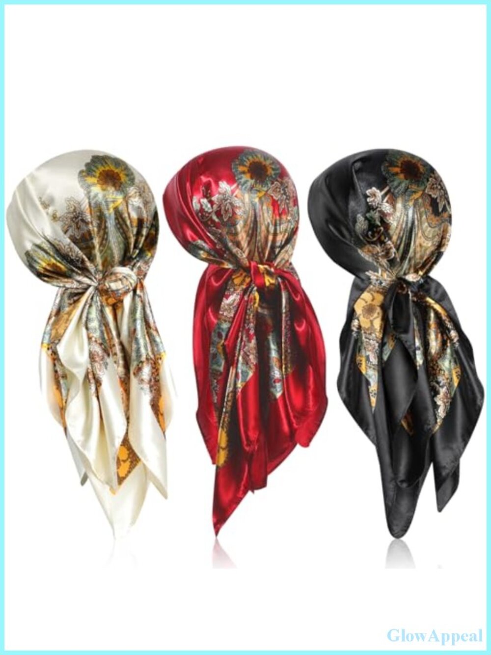3 Pack Silk Touch Head Scarf Square Satin Wrap for Sleeping